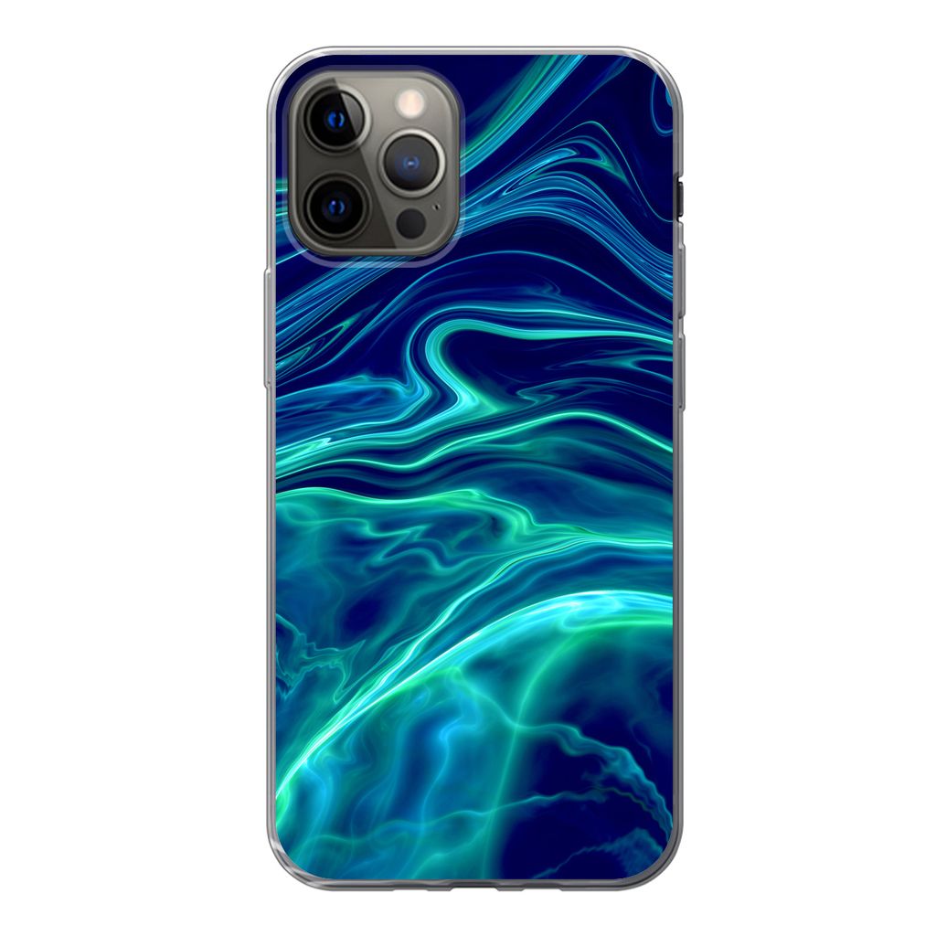 MuchoWow Handyhülle Schutzhülle Hülle für iPhone 12 Pro Abstrakt - Wellen - Design Silikon Softcase Handy Hülle - Abdeckung