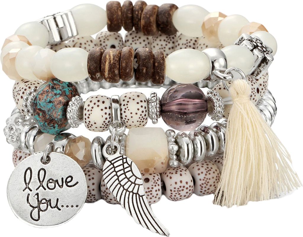 4 Teile/satz Böhmen Stil Flügel Perlen Armband Frauen Armreif Schmuck Party Geschenk-Weiß