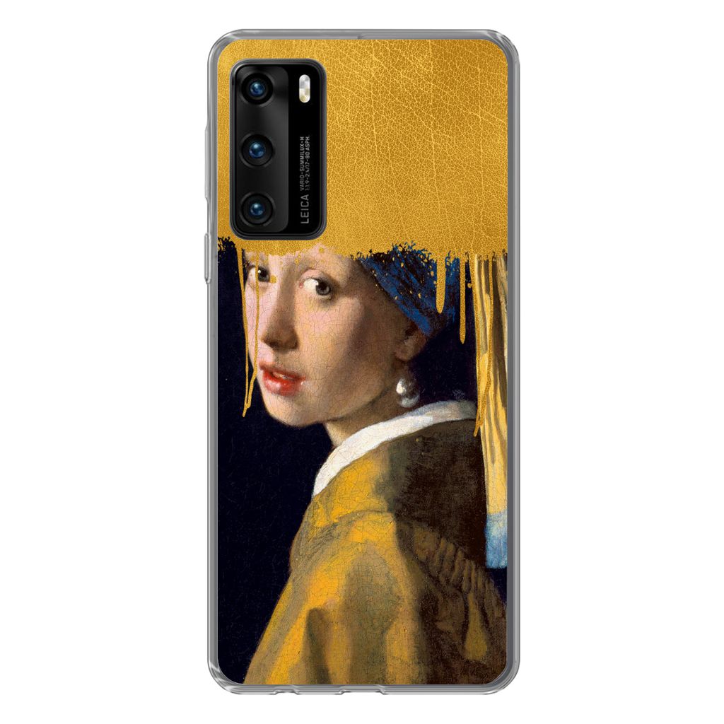 MuchoWow Handyhülle Schutzhülle Hülle für Huawei P40 Mädchen mit einem Perlenohrring - Gold - Vermeer Silikon Softcase Handy Hülle - Handyt...