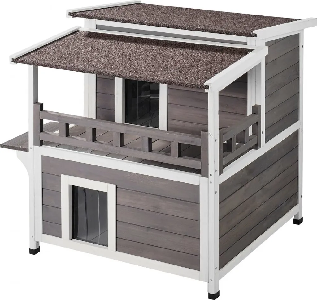 Maison de jardin pour chat extérieur : abri 2 étages bois tout confort