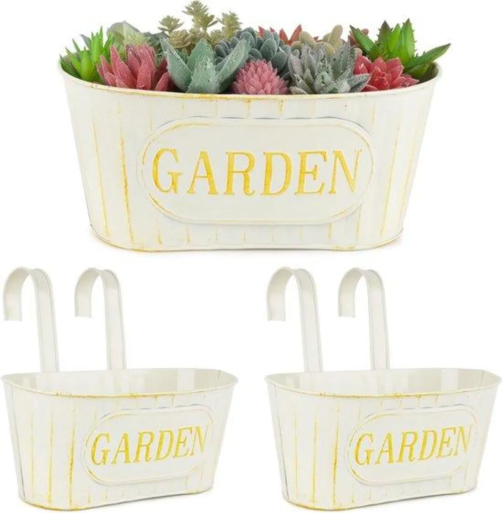 Lot de 2 Pots de Fleurs Suspendus Vintage en Métal pour Balcon et Jardin