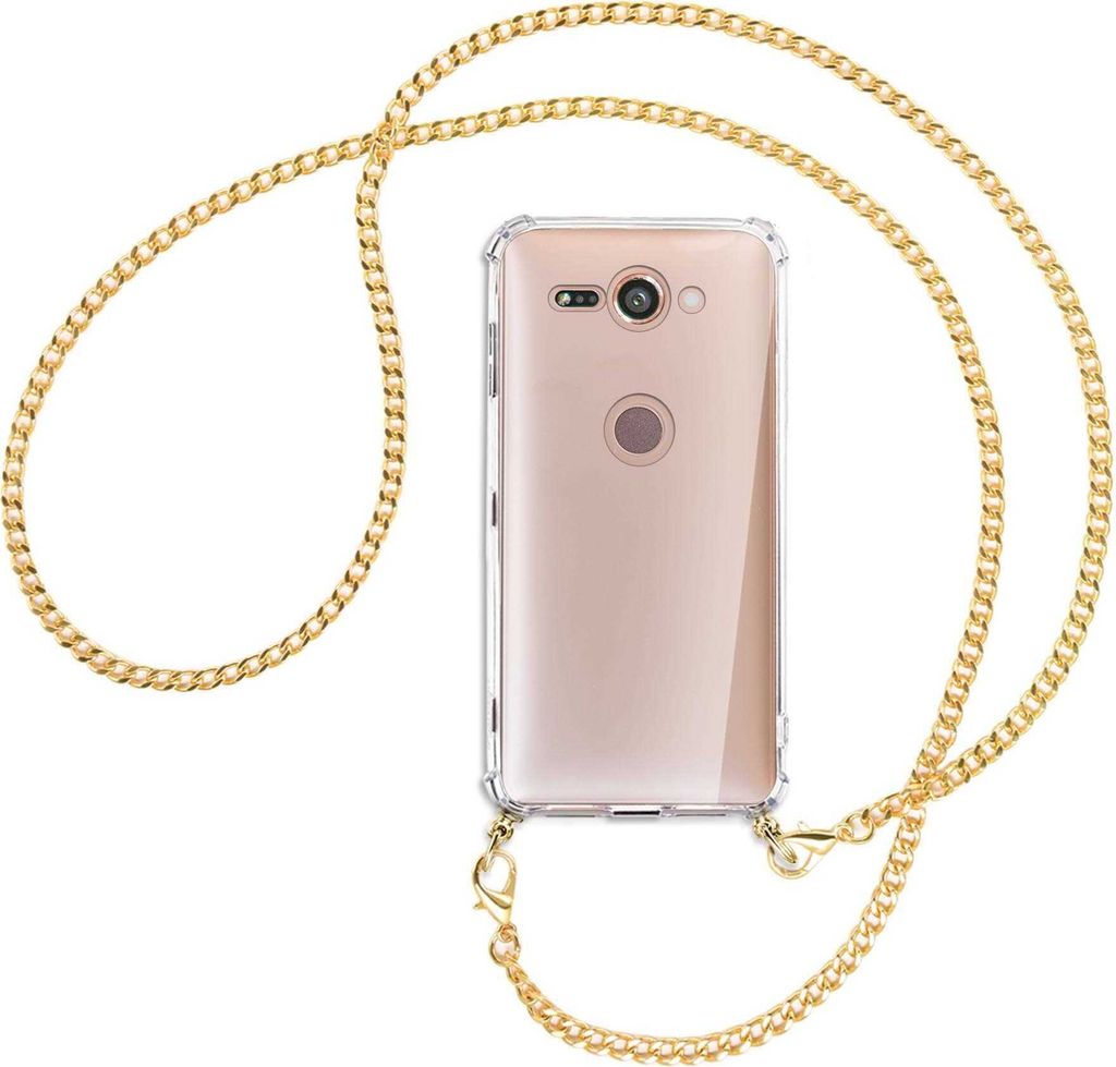 Handykette Backcover-Schutzhülle mit Band (Metall goldfarben) für Sony Xperia XZ2 Compact - goldfarbene Kette