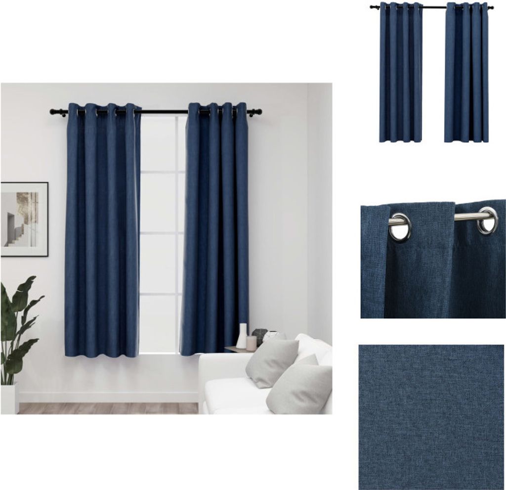 vidaXL Verdunkelungsvorhänge Ösen Leinenoptik 2 Stk. Blau 140x175 cm - Vorhänge & Gardinen