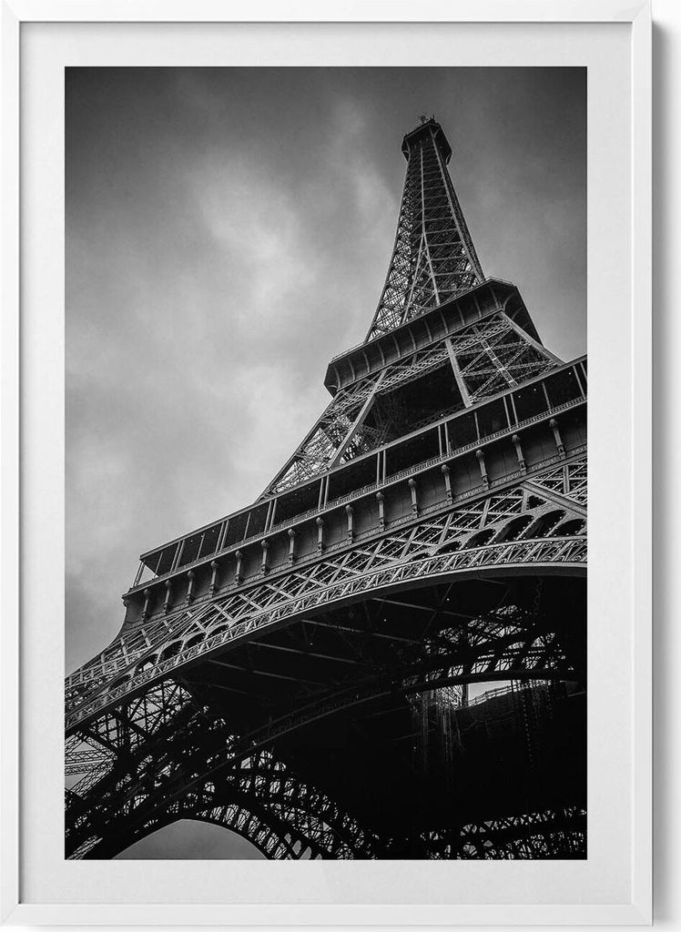 Eiffelturm - Paris, Frankreich– Wandbild mit Rahmen – Gerahmtes Bild – Wanddekoration – 70x100 cm – Weiß Rahmen