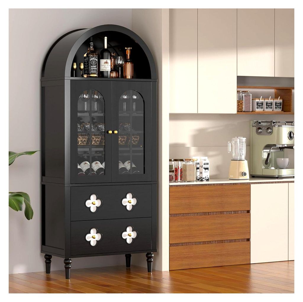 180 cm gewölbte Vitrine mit Schublade, gewölbte Schränke mit Glastüren und Regalen für Wohnzimmer, Küche und Schlafzimmer, Montage erforderli...