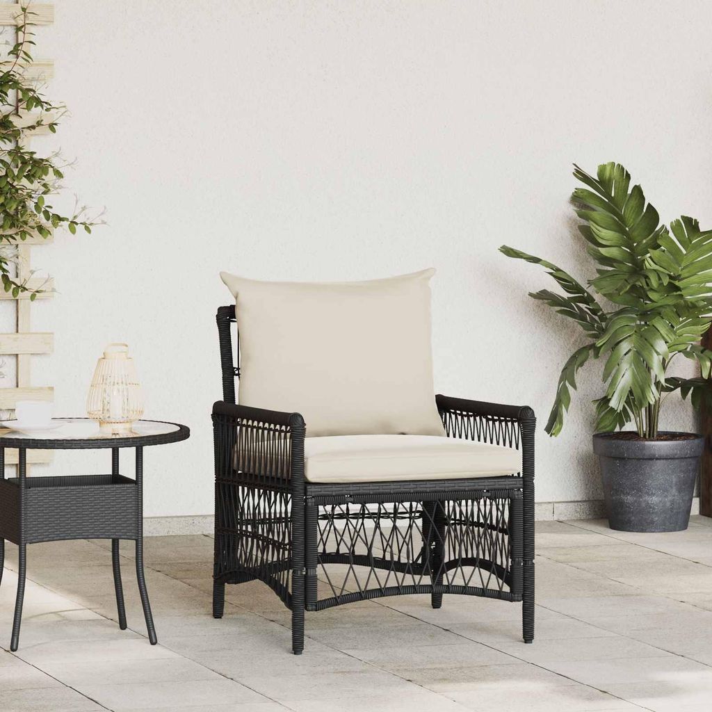 vidaXL Gartenstuhl mit Kissen Schwarz 73 x 61 x 77 cm Poly-Rattan