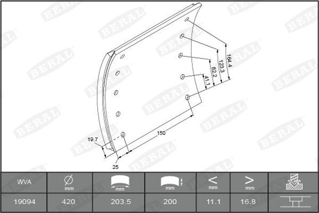BERAL Bremsbacken Bremsbackensatz KBL19094.9-1660 für VOLVO FM7 17mm 200mm 9,04kg