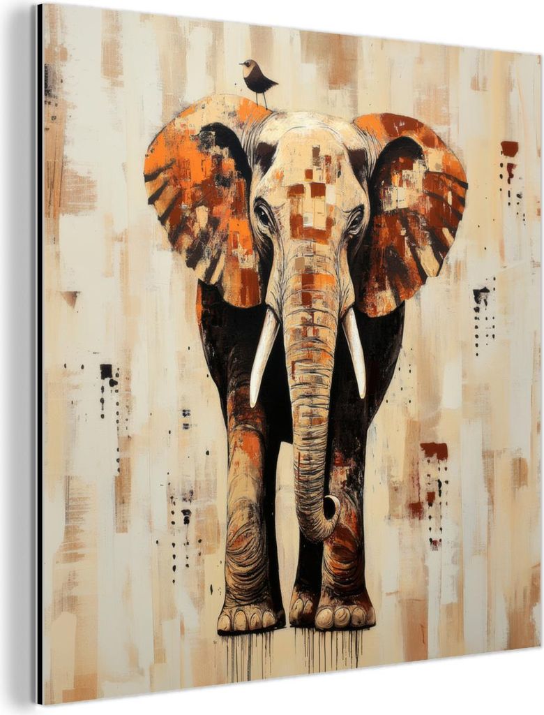 MuchoWow Wanddekoration Metall Metallbild Wandkunst 50x50 cm Elefant - Rüssel - Mosaik - Abstrakt MuchoWow Aluminium Gemälde - Alubild - Industrial