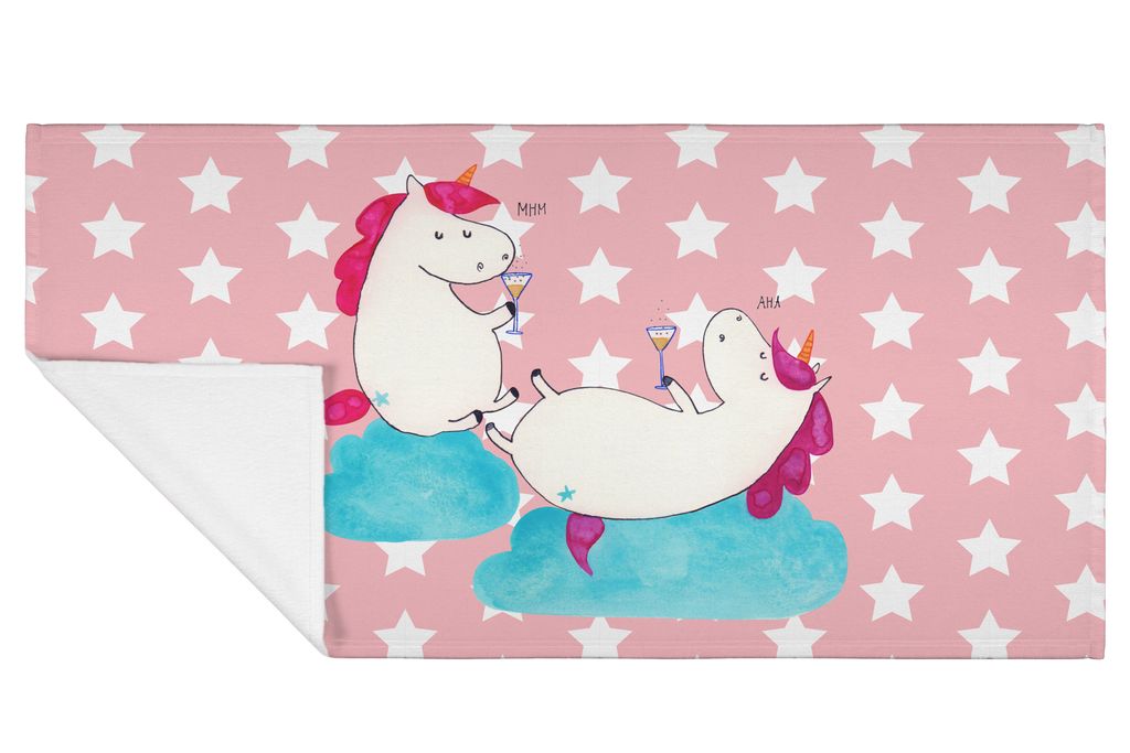 Mr. & Mrs. Panda Handtuch Einhorn Sekt - Rot Pastell - Geschenk, Händehandtuch, baumwolle, Unicorn, Flauschtuch, 100x50, Spaß, gesichtshandtuch, ...