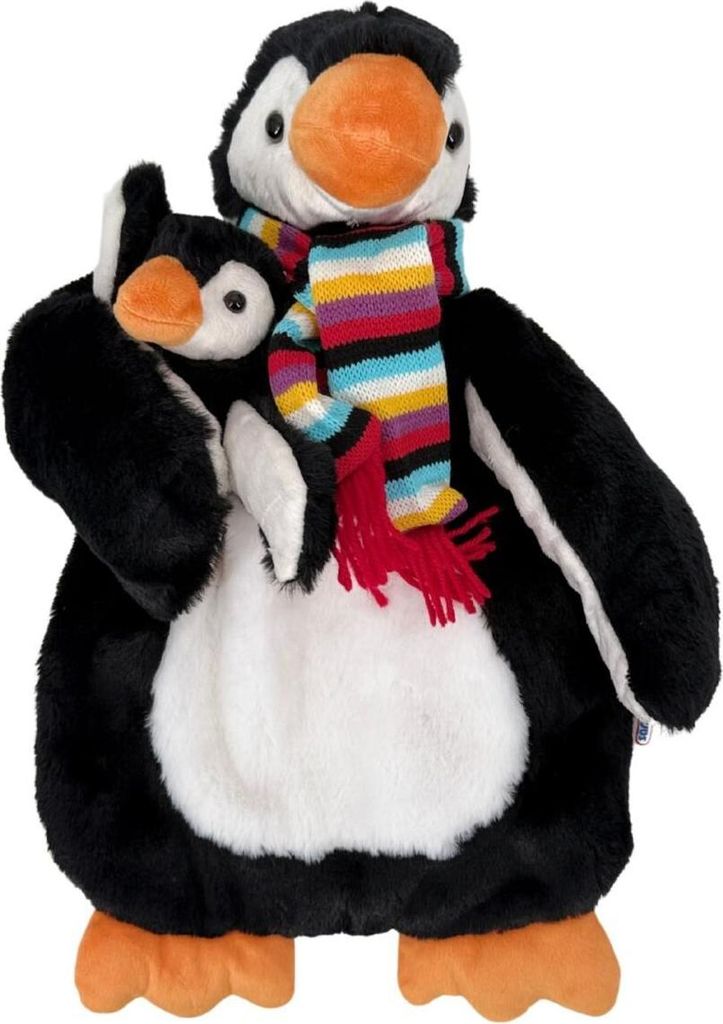 Kuschelfamilie „Pinguin James & Baby Jamie“ mit 0,8 L Wärmflasche & Kirschkernfüllung -