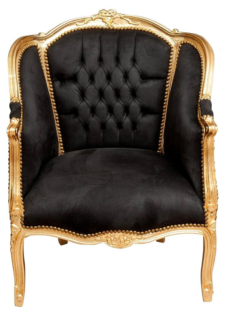Barock-Sessel 94 x 80 x 82 cm | Stühle Luigi XVI Antik Gold | Französischer Stil | Sessel Schlafzimmer aus schwarzem Samt