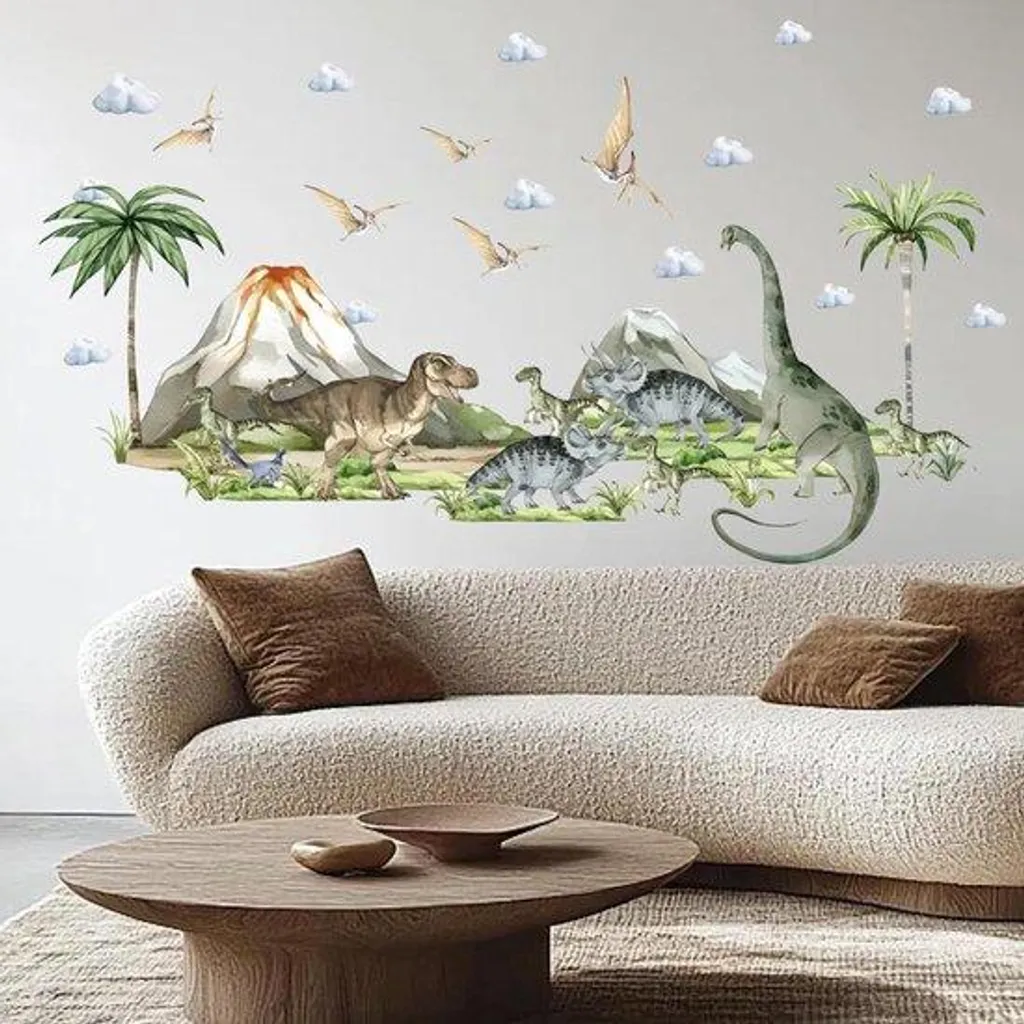 Stickers Muraux Dinosaures Rigolos - Décoration Murale Enfant 60x30 cm