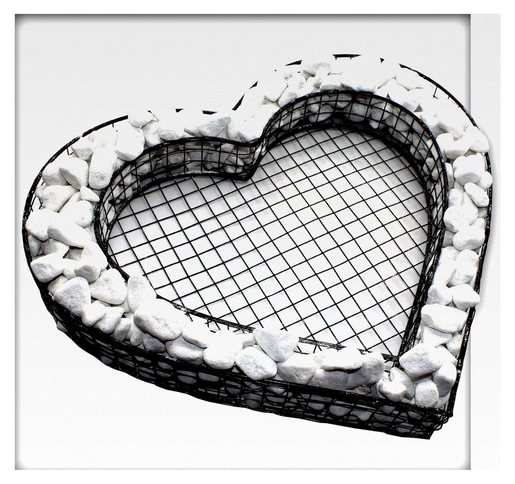 Herz Gitter Grabschmuck Pflanzschale Friedhof Grabdeko mit Marmorkies Carrara Weiß