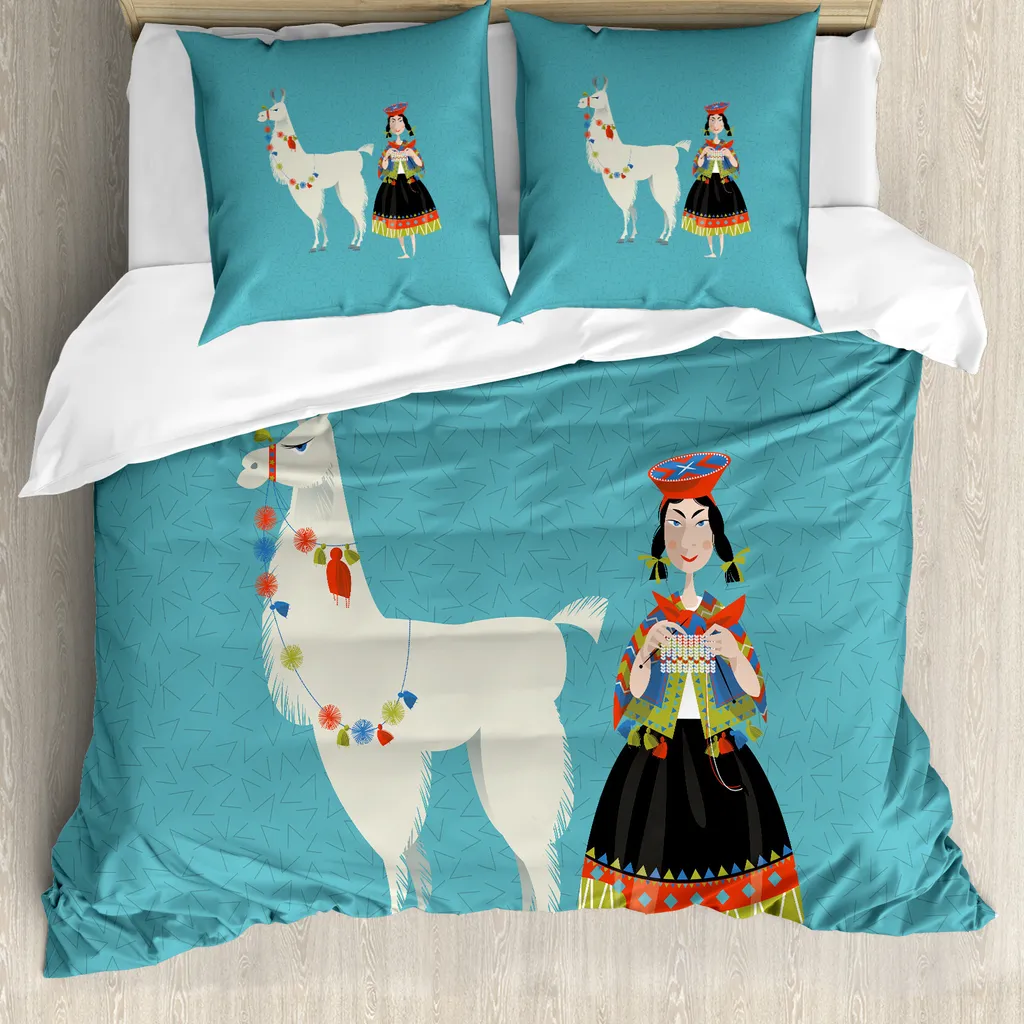Housse de couette anti-acariens 155x220 cm motif Lama tricoté