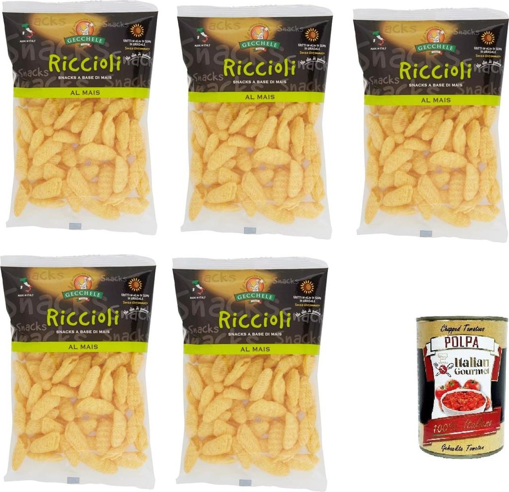 Gecchele Riccioli -snack a base di Mais Snack auf Maisbasis 5x100gr+ Italian Gourmet polpa 400g