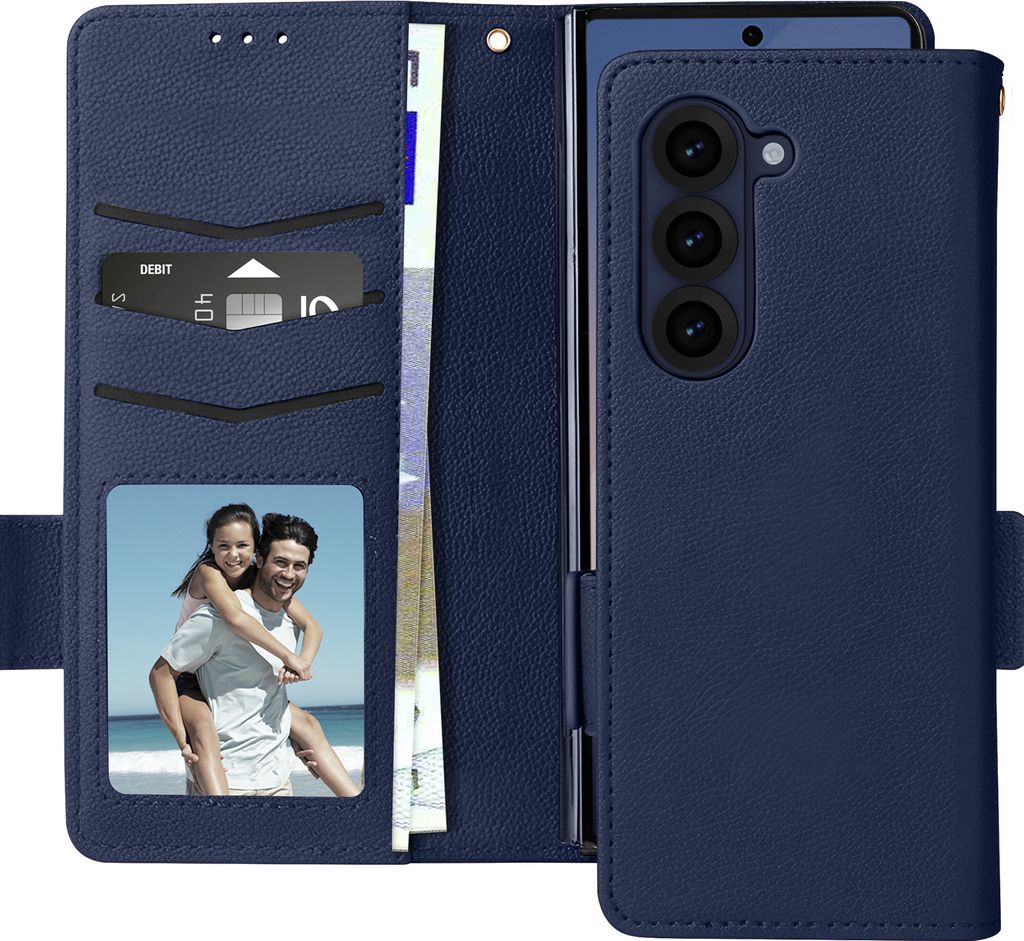 Avizar, Samsung Galaxy Z Fold6 Kunstlederhülle mit Handschlaufe, Nachtblau