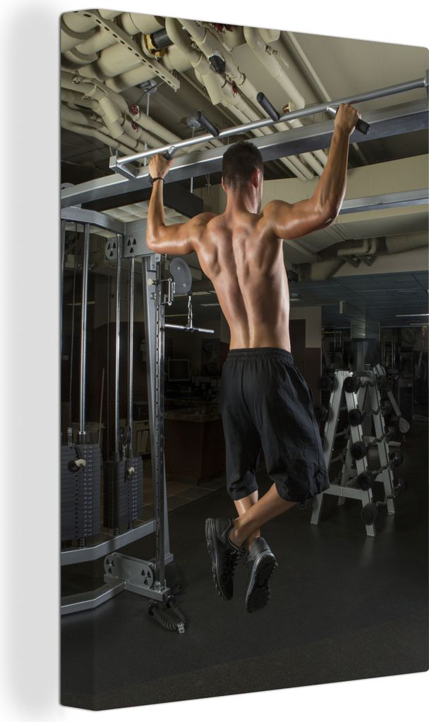 OneMillionCanvasses - Leinwandbilder - 90x140 cm, Die Rückseite eines Sportlers, der Klimmzüge im Fitnessstudio macht, Wandbilder Kunstdruck Wa...