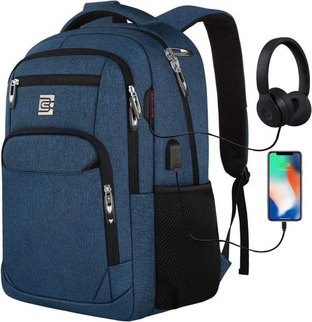 OKWISH Laptoprucksack Laptop Rucksack Laptop Großer Tragbar Laptoptasche mit USB-Anschluss Anti-Diebstahl Backpack mit Laptopfach Blau