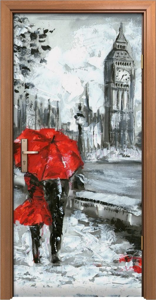 Türposter 90x200 cm Türaufkleber Türtapete Türfolie Klebefolie Regenschirm London Big Ben Baum Straße