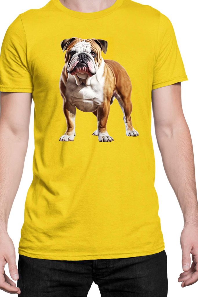 Herren T-Shirt Dogs Breeds English Bulldog Dog Breed 006, Man S / Gelb