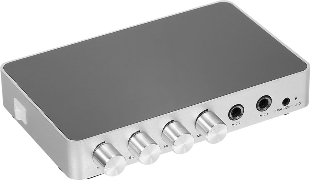 KM200 Karaoke Sound Mixer Tragbares digitales Stereo-Audio-Echo-System 4K / 2K HDMI Karaoke-Verstaerker mit EU-Stecker mit zwei Mikrofonen