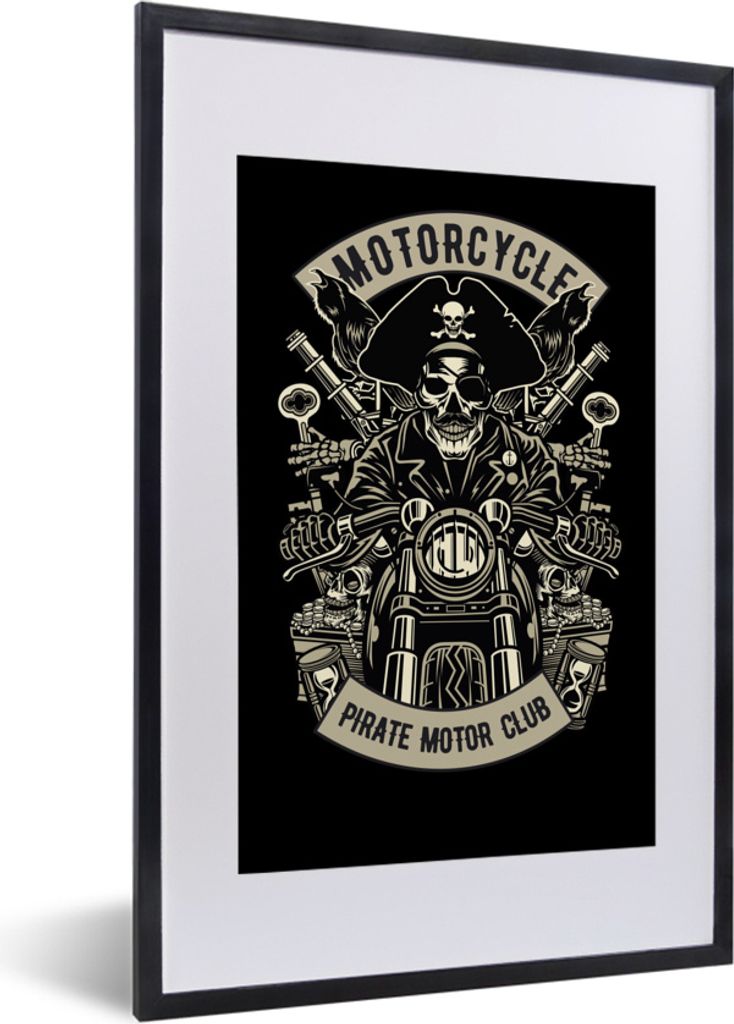 MuchoWow MuchoWow Gerahmtes Poster Piraten - Motor - Retro - Zeichnung 40x60 cm - Poster mit zchwarzem Bilderrahmen - Poster in Rahmen