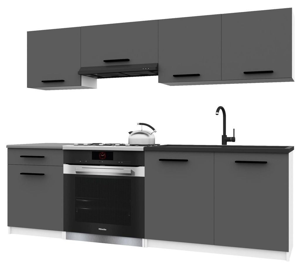 Belini Moderne Küchenzeile Küchenblock ITALIA 1 - Küchenmöbel 180cm Grau Matt - Einbauküche mit Hängeschränke, Unterschränke & Arbeitsplatten