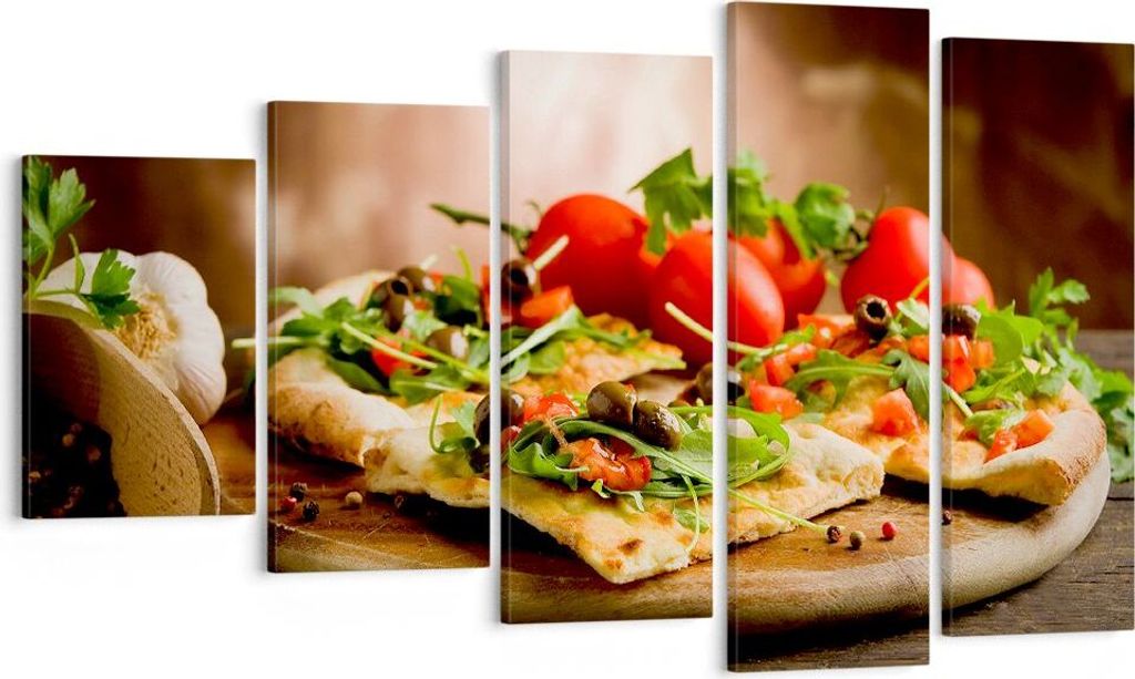Bild auf Leinwand - Leinwandbild - Pizza Vegetarier Italien Essen - 100x60cm - Wand Bild - Wanddeko - Leinwanddruck - Bilder - Kunstdruck - Wanddek...