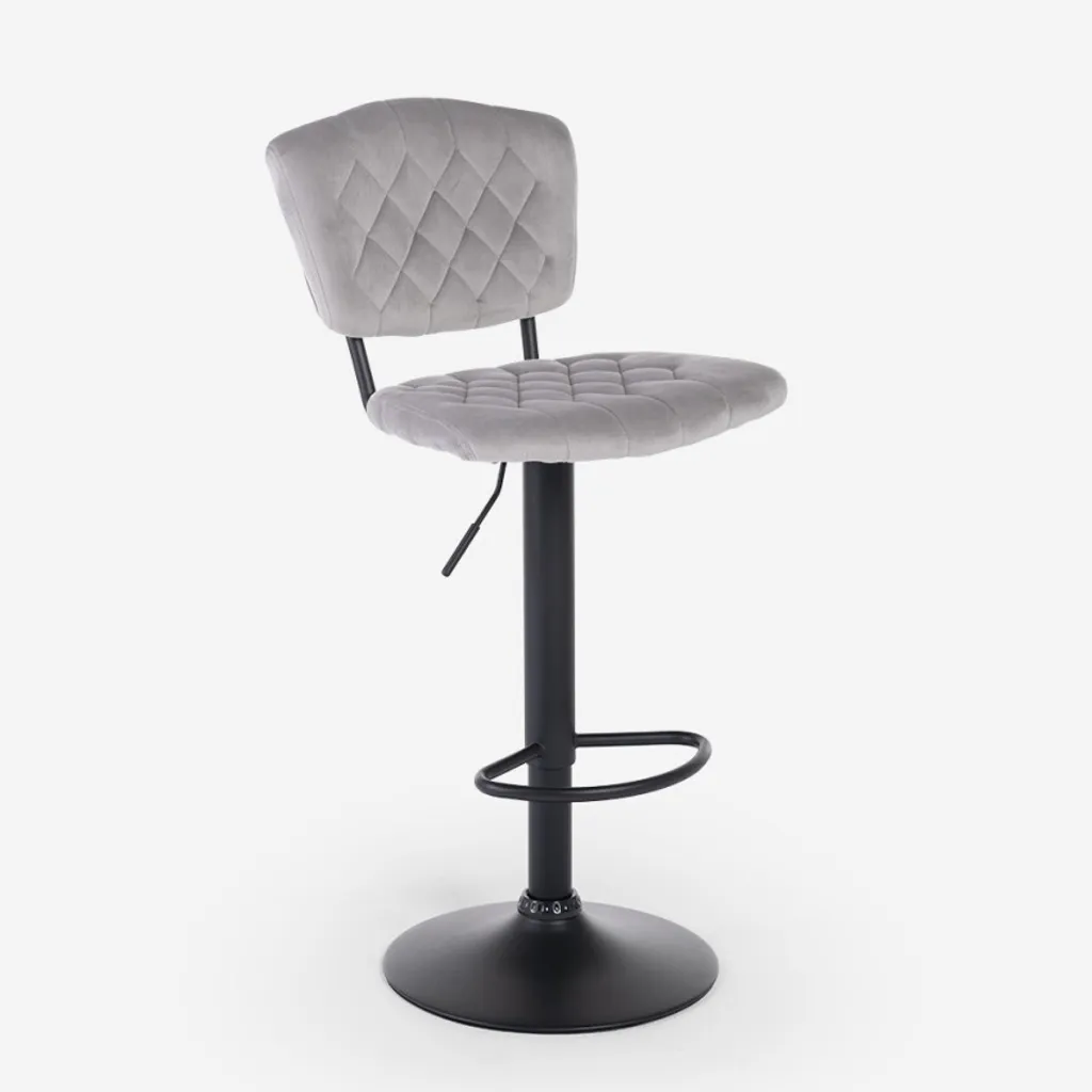 Tabouret pivotant velours gris Toronto : fini les douleurs de dos au bar