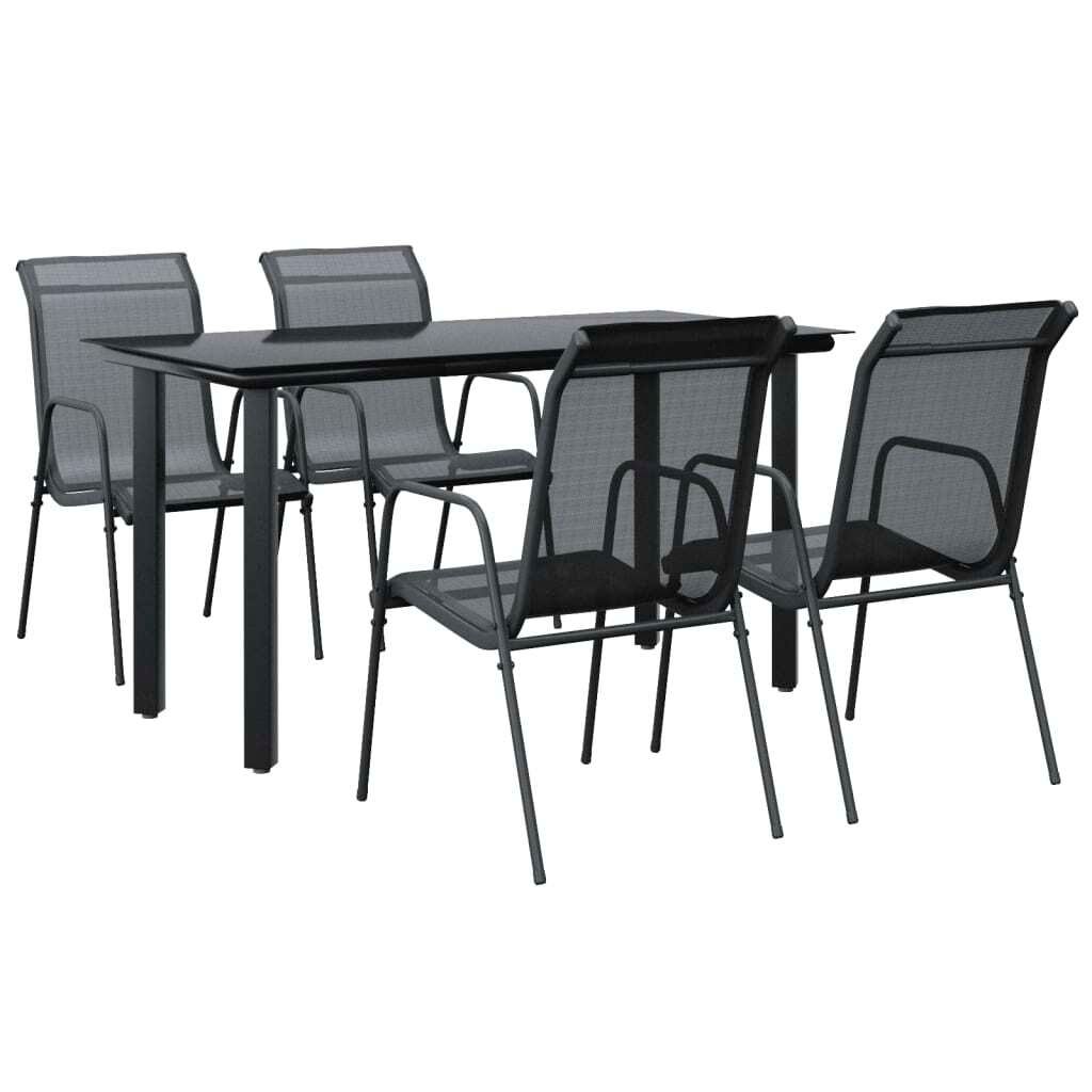 5-tlg. Garten-Essgruppe Schwarz Stahl und Textilene