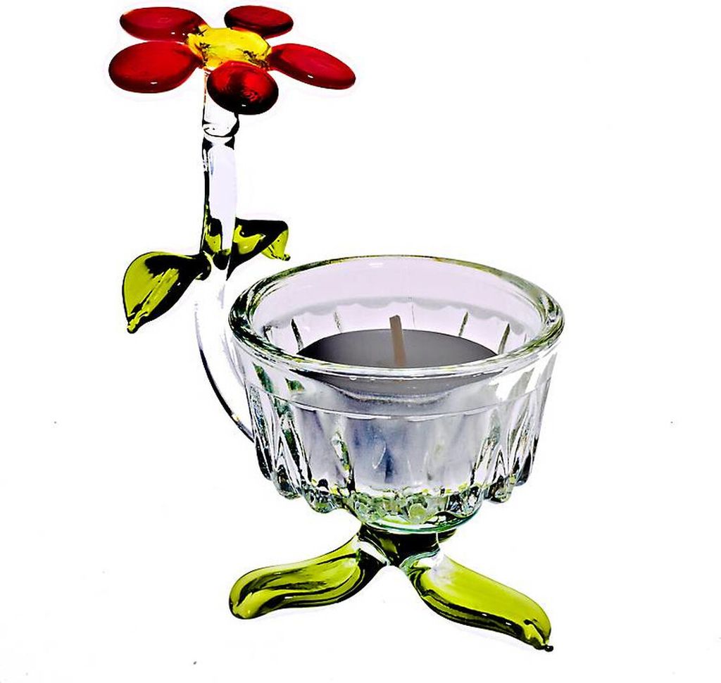 Teelichthalter mit Blume Blumen 7,5cm, aus Kristallglas