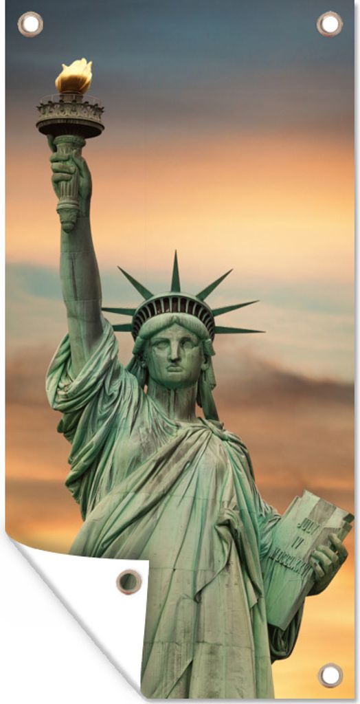 MuchoWow 30x60 cm Outdoor-Poster Gartendeko Sichtschutz Garten Poster für den Garten New York - Freiheitsstatue - Sonnenuntergang