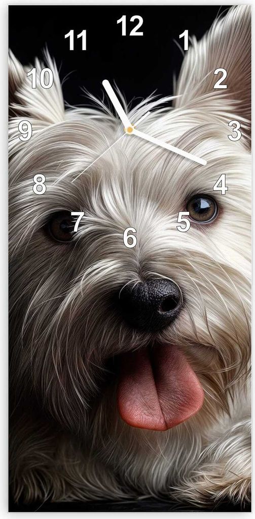 Wanduhr aus Glas mit Motiv Weisser Hund- 30 x 60 cm - inkl. Aufhängesystem
