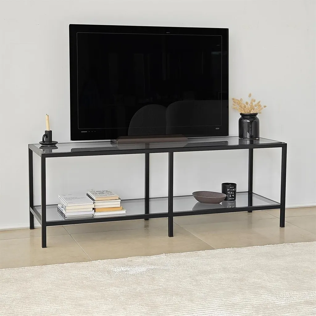 Banc TV en verre gris foncé Skye Decor Basic - Support Longueur 130cm - 3