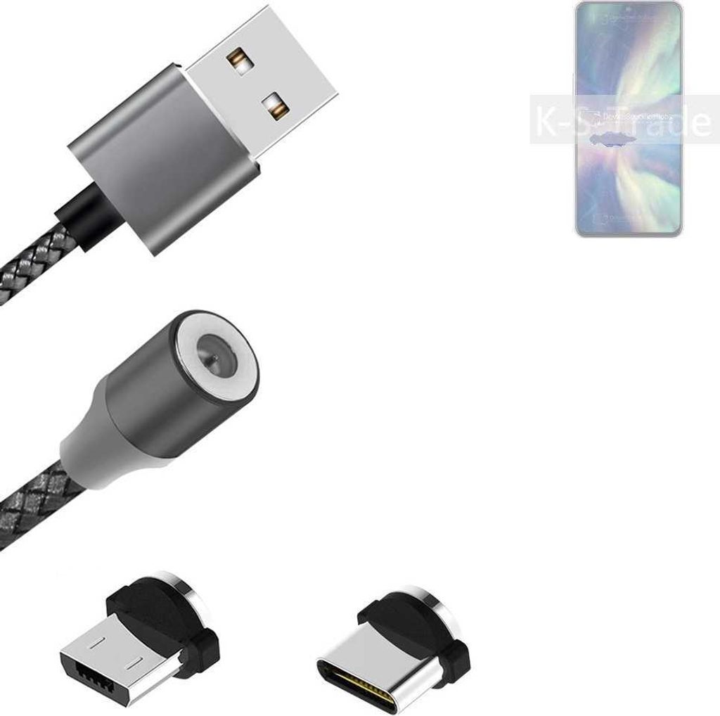 K-S-Trade Hochwertiges Magnet-Lade-kabel Sync-Kabel Daten-Kabel kompatibel mit ZTE Axon 40 SE mit USB-Typ-C-Anschluss und Micro-USB-Anschluss 2A bis