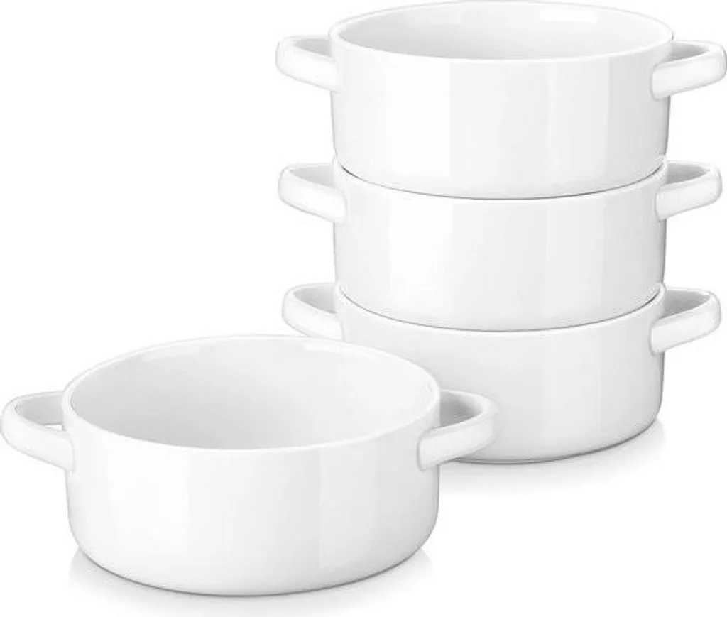 Ciotole per zuppa con manico, 4 pezzi, porcellana, stoviglie bianche, ciotole, ciotole per la colazione, ciotole per il dessert, ciotole per il ramen, ciotole per il riso, ciotole per zuppa lavabili in microonde e in lavastoviglie con manico