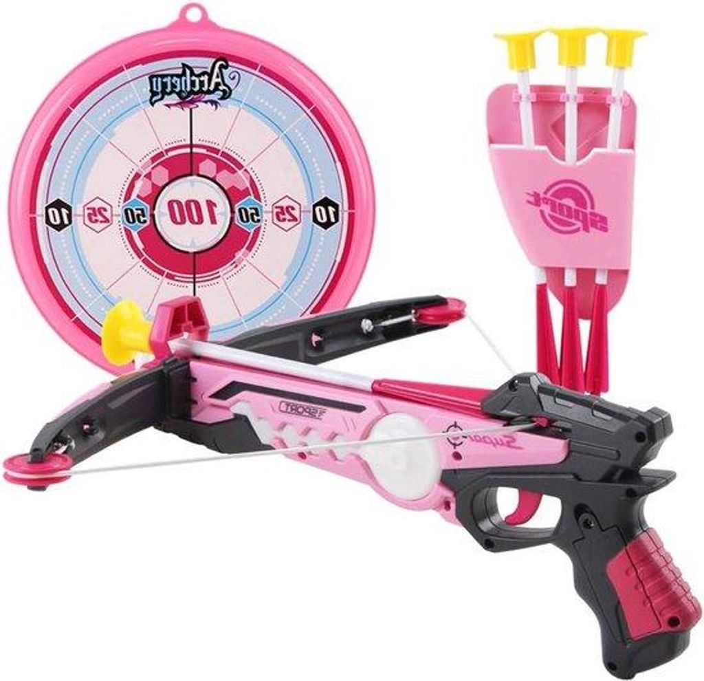 Kinderkruisboogset mit Zielwurfpfeilen und Zielbrett - Indoor und Outdoor Schießspiel (Rosa)