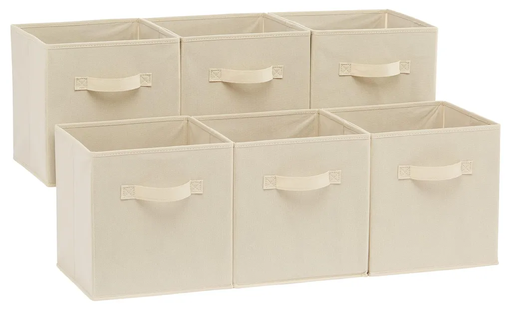 Organiseur en tissu pliable beige avec poignées pour étagère - 27 cm