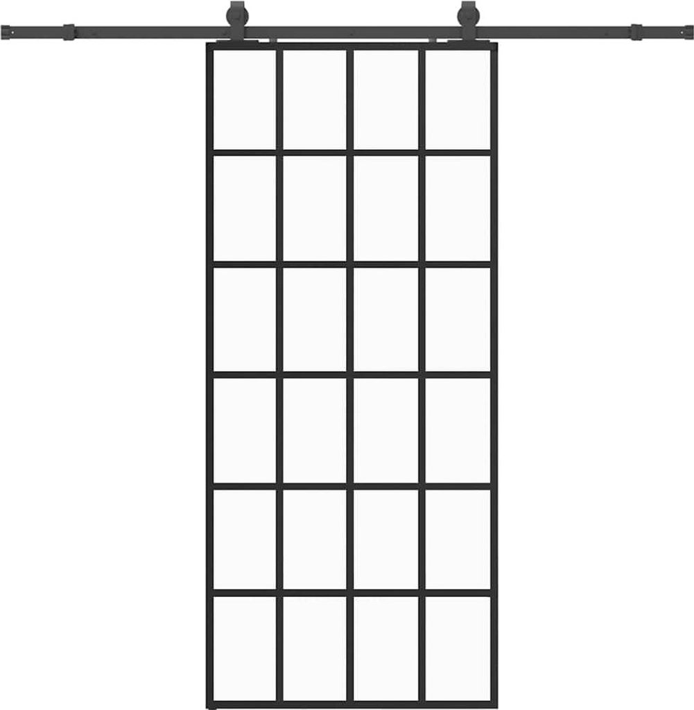 Schiebetür mit Beschlag Schwarz 90x205 cm ESG-Glas