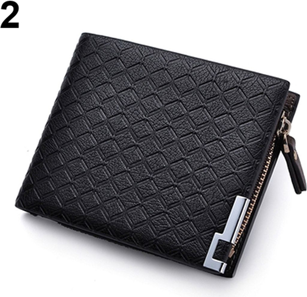 Herren Kunstleder Zip Bifold Geldbörse Geldscheinklammer Kartenhalter Tasche Clutch Geldbörse Schwarz
