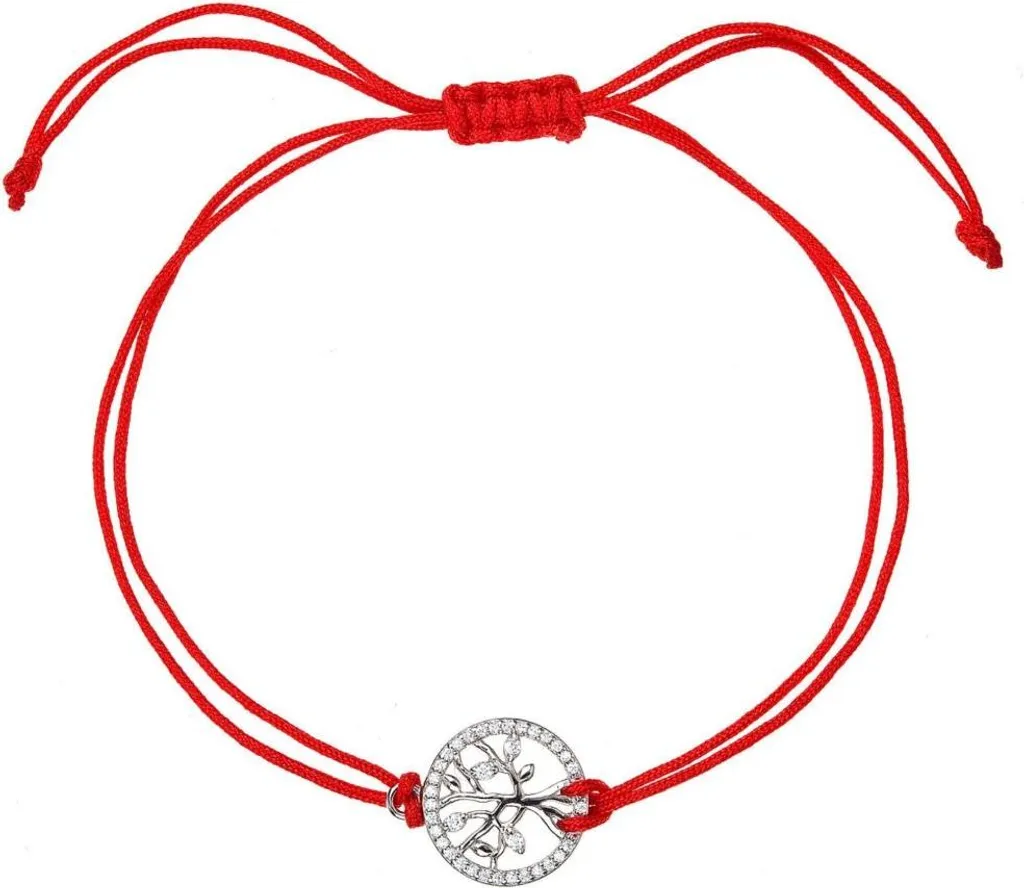 Bracelet Kabbale rouge ajustable avec pendentif Arbre de Vie gravé fin
