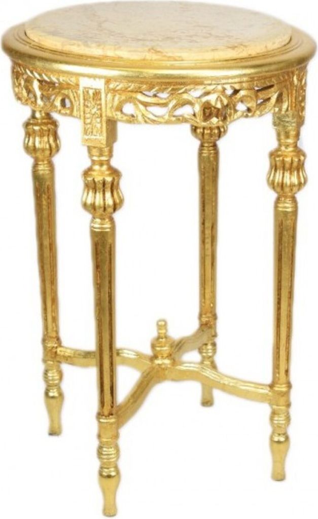 Casa Padrino Barock Beistelltisch mit cremefarbener Marmorplatte Rund Gold ca 70 x 45 cm Antik Stil - Telefon Blumen Tisch B!