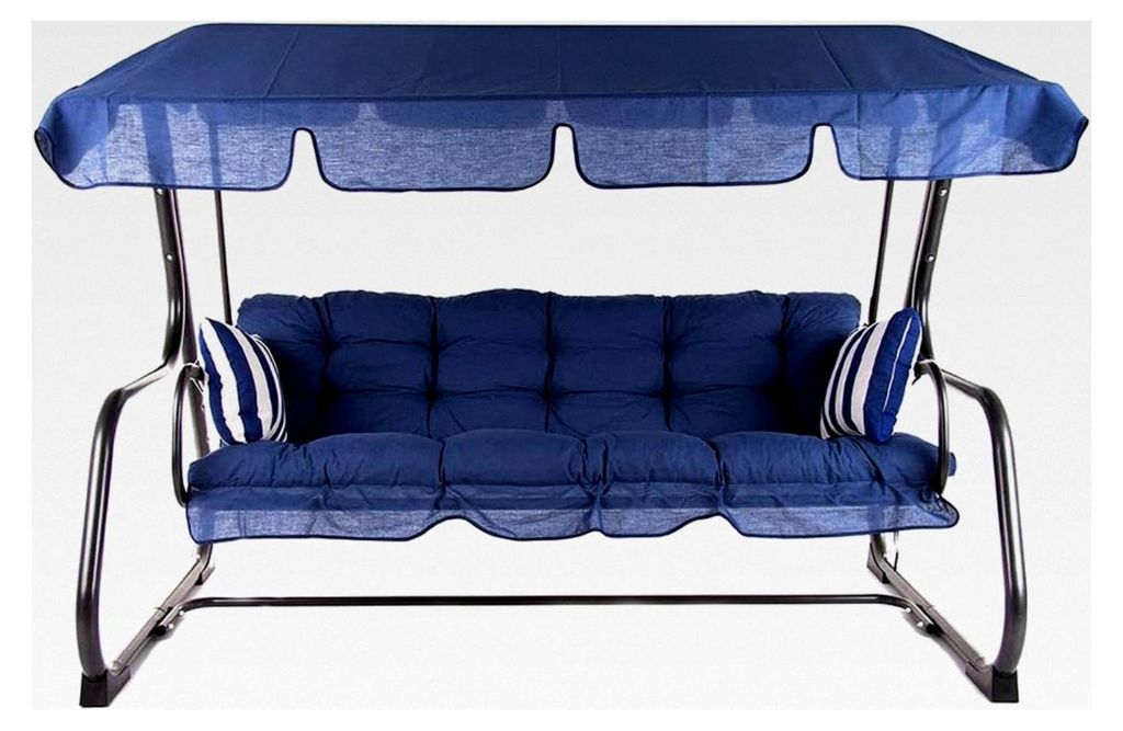 Hollywoodschaukel mit Liegefunktion 170 cm Parma mit Auflagen, Sonnendach und Seitenkissen, 3-Sitzer auf Federkern, Marineblau