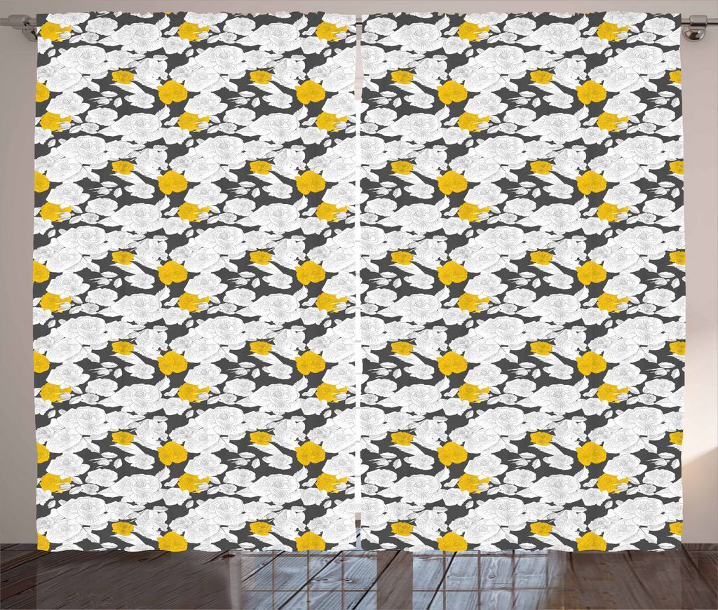 ABAKUHAUS Rose Rustikaler Gardine, Retro romantische Blüten, Schlafzimmer Kräuselband Vorhang mit Schlaufen und Haken, 280 x 225 cm, Anthrazit gr...