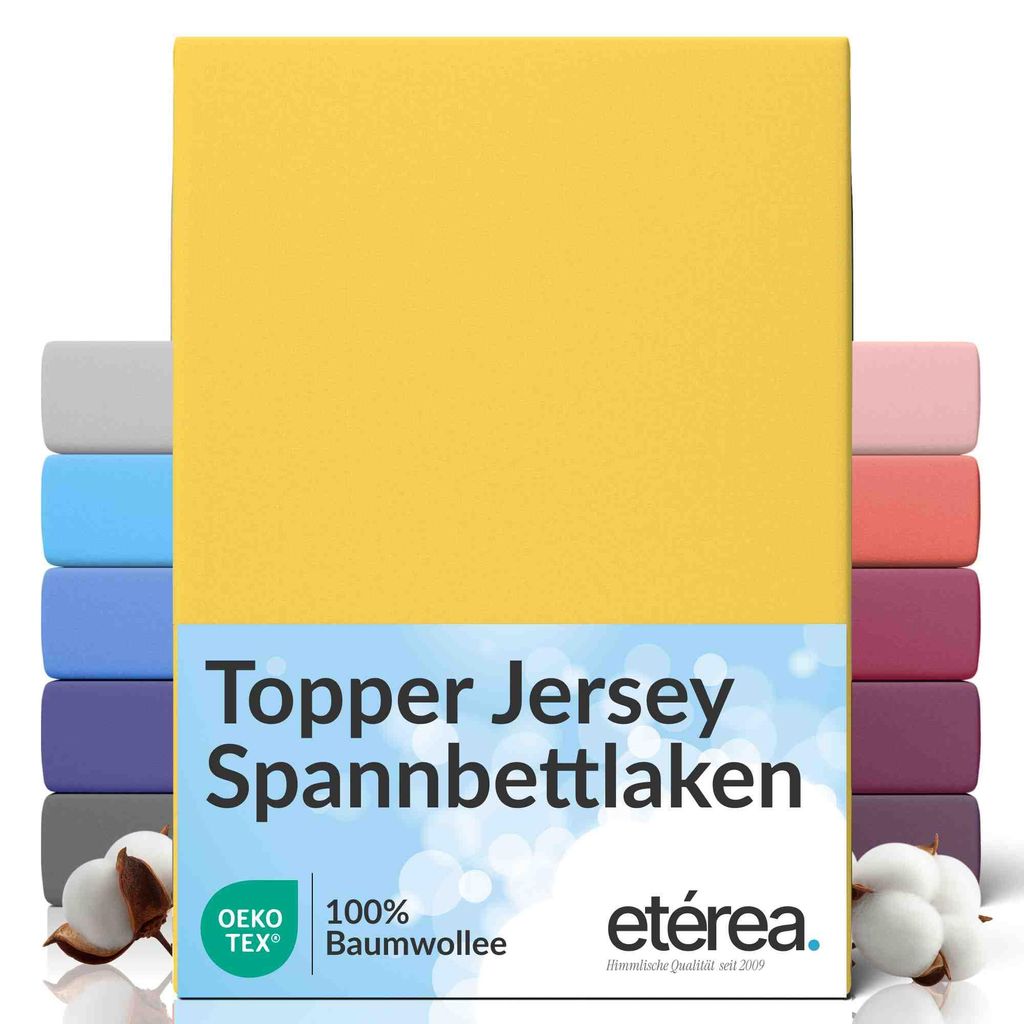 etérea Topper Jersey Spannbettlaken 140x200 - 160x200 cm – 100 % Baumwolle, formstabil & pflegeleicht - Gelb
