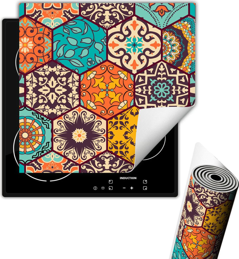 Herdabdeckplattee Glaskeramikfeldabdeckung 50x52 cm Anti Rutsch Matte Aufrollbar, Mosaik Bunt