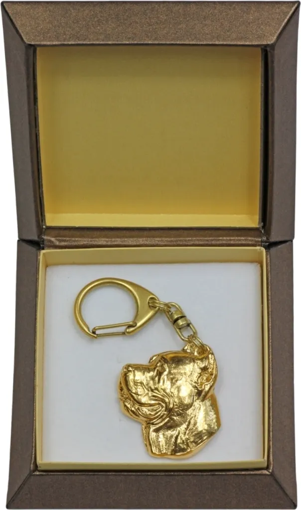Porte-clés Cane Corso Art-Dog doré avec coffret cadeau chic pour sac