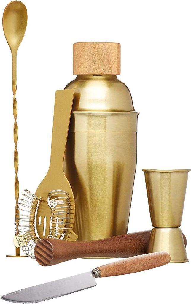 Cocktail-Set, 6-teilig, Edelstahl, Holz, Gold - BarCraft Produktbild 