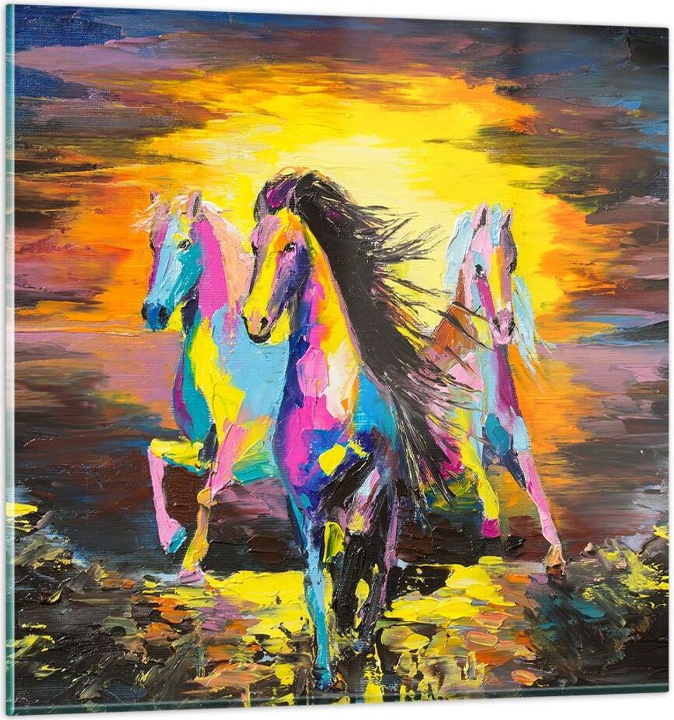 Bilder auf glas - Pferd Natur Tier - 50x50cm - Glasbilder - Wandbilder - Kunstdruck - zum Aufhängen bereit - Wanddekoration aus Glas - Glas Bilder...