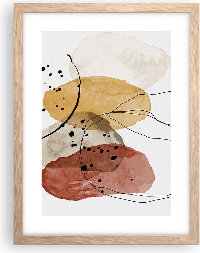 Gerahmtes Poster - Rahmen in heller Eiche - Aquarell Abstraktion Formen - 30x40 cm - Wand Bild - Wanddeko - Wandbilder - Kunstposter - Wandposter -...